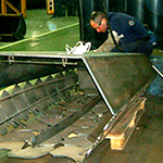 The two halves of First Cut are welded together on factory floor (face down)